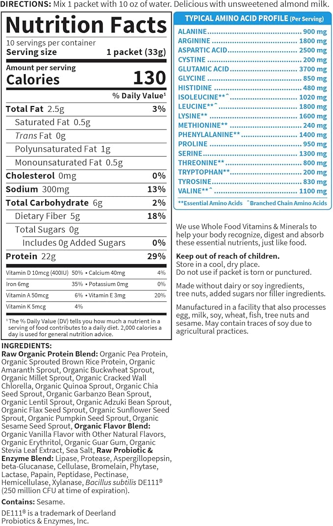 Organic Vegan Vanilla Protein Powder 22g Complete 10ct Tray