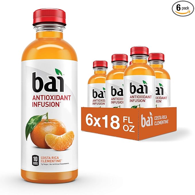 Bai Flavored Water, Costa Rica Clementine, Antioxidant Infused Drinks, 18 Fluid Ounce Bottles, 6 count