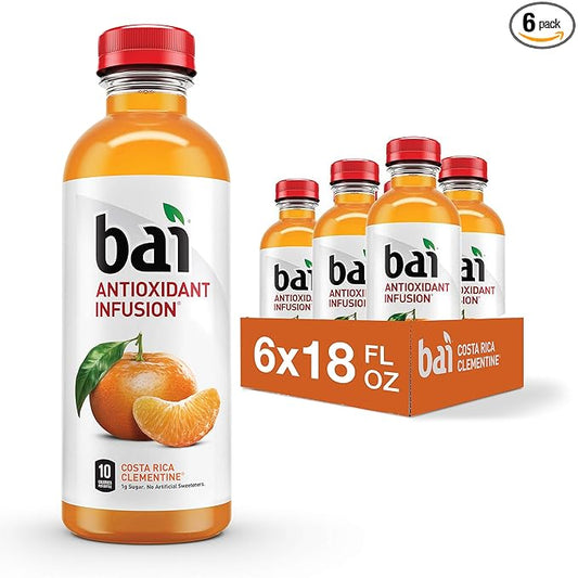 Bai Flavored Water, Costa Rica Clementine, Antioxidant Infused Drinks, 18 Fluid Ounce Bottles, 6 count