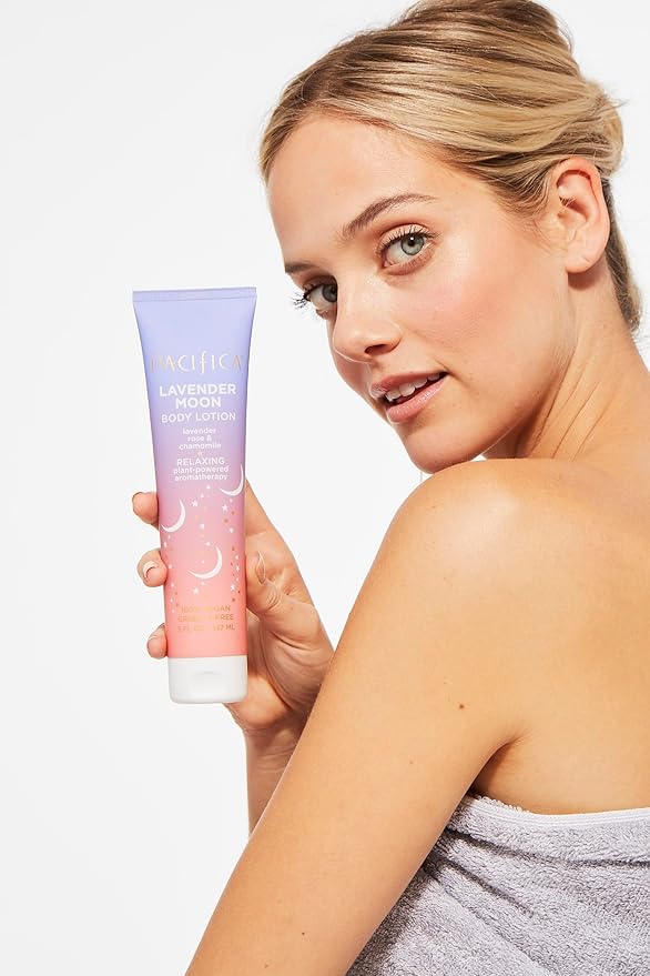 Pacifica Body Lotion – Lavender Scented Moon Relaxing Body Moisturizer Cream with Rose, Chamomile & Vitamin E, Lightweight, Vegan & Cruelty-Free Dermatologist Tested (1 Count)