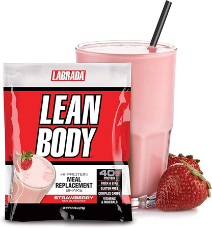 Labrada Lean Body MRP All-In-One Strawberry 40g Protein, 8g Healthy 22 Vitamins (20 Packets)