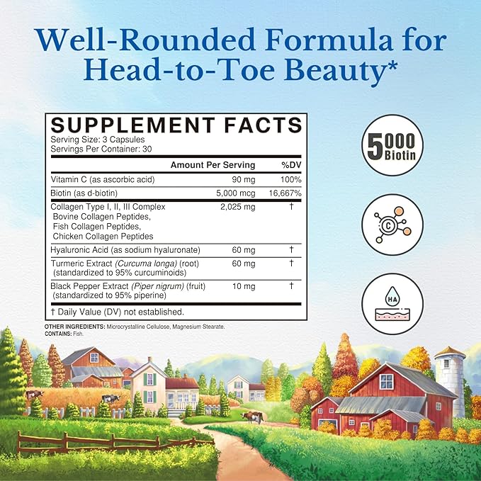 VITALITOWN Multi Collagen Complex, Type I, 90 Capsules,