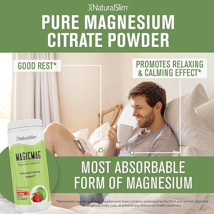 NaturalSlim Magicmag Pure Magnesium Citrate Powder – Stress, Constipation, Muscle, and Heart Support | Natural Strawberry & Lime Flavored Magnesium Supplement - 8oz Drink Mix (3 Pack)