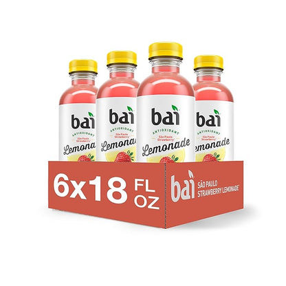 Bai Flavored Water, São Paulo Strawberry Lemonade, Antioxidant Infused Drinks, 18 Fluid Ounce Bottles, 6 Count