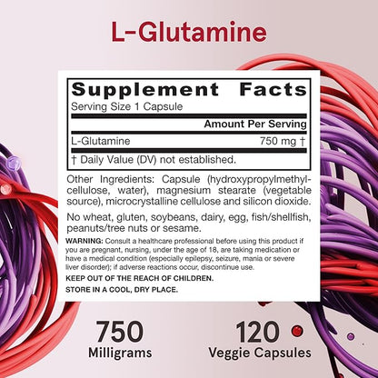 Jarrow Formulas L-Glutamine 750 mg, Dietary 120 Veggie 120 Day