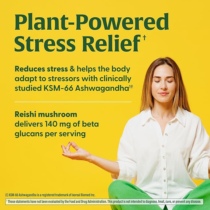 MegaFood Superfood Mushroom Stress Relief KSM-66 Ashwagandha 60 Capsules, 30 Servings