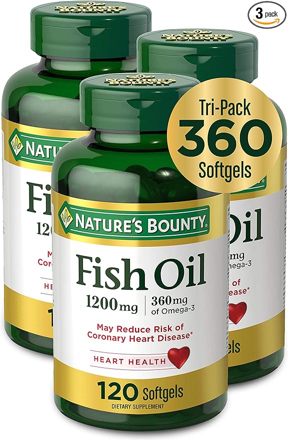Nature’s Bounty Fish Oil, 1200mg, 360mg of Omega-3, 120 (3 Pack , 360 Total) Softgels 120 Softgels