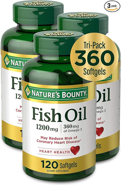 Nature’s Bounty Fish Oil, 1200mg, 360mg of Omega-3, 120 (3 Pack , 360 Total) Softgels 120 Softgels