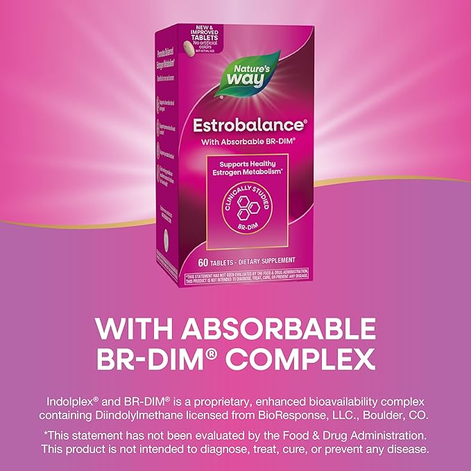 Nature's Way Estrobalance, Absorbable BR-DIM, Supports Healthy Estrogen Metabolism*, Vegan, Gluten Free, 60 Tablets (Packaging May Vary)