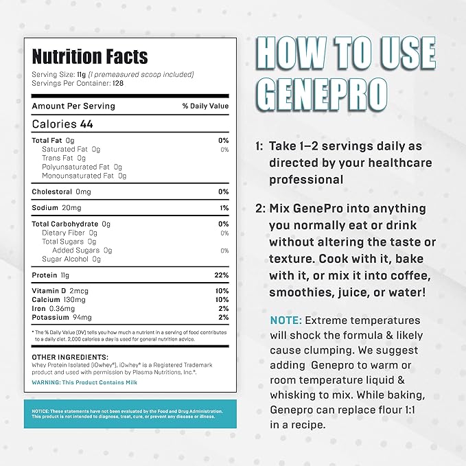 Genepro Unflavored Protein Powder (3rd Generation, 128 Servings)