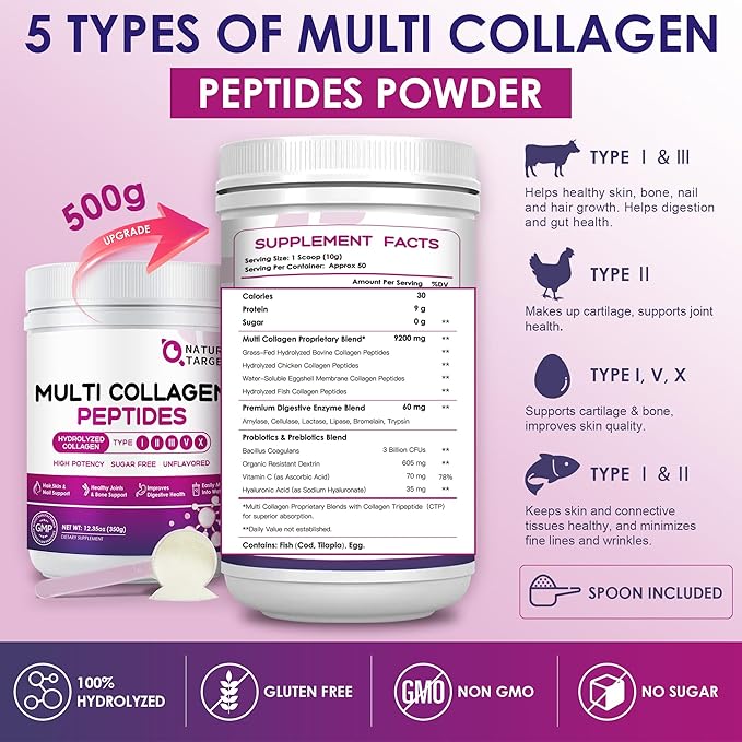 NATURE TARGET Multi Collagen Peptides Powder 50 Servings