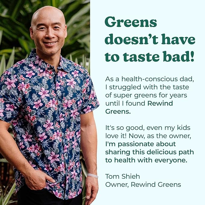 Rewind Greens - Super Greens Powder - Delicious Green Juice Drink Mix with Amazing Flavor - Over 40 Superfoods - Vitamin B12, Zinc, Vitamin C, Magnesium, and Calcium - Cherry Delight