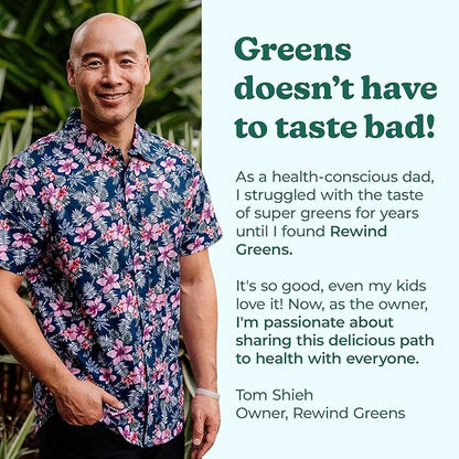 Rewind Greens - Super Greens Powder - Delicious Green Juice Drink Mix with Amazing Flavor - Over 40 Superfoods - Vitamin B12, Zinc, Vitamin C, Magnesium, and Calcium - Cherry Delight