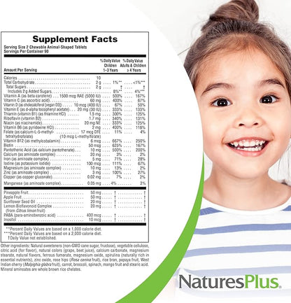 Natures Plus Animal Parade Children's Chewable Multivitamin - Grape Flavor - 180 Animal-Shaped Tablets, Pack of 2 - Promotes Health & Well-Being - Vegetarian, Gluten Free - 180 Total Servings