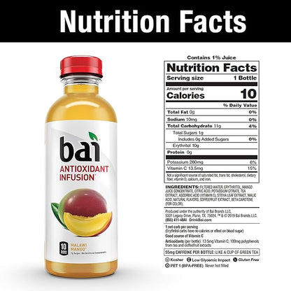 Bai5, 10 calorie Malawi Mango, 100% Natural, Antioxidant Infused Beverage, 18 Fl Oz