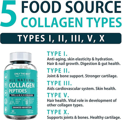 Only The Best Multi Collagen Peptides Capsules 5X Absorption
