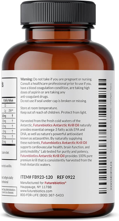 Futurebiotics Antarctic Krill Oil 1000mg Omega-3s EPA, 120 Softgels (60 Servings)