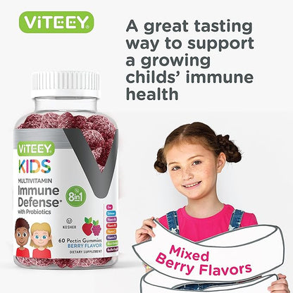 Kids Multivitamin Gummies with Probiotics 8-1 Kids D3, B12, B12, B6, B6, Zinc,
