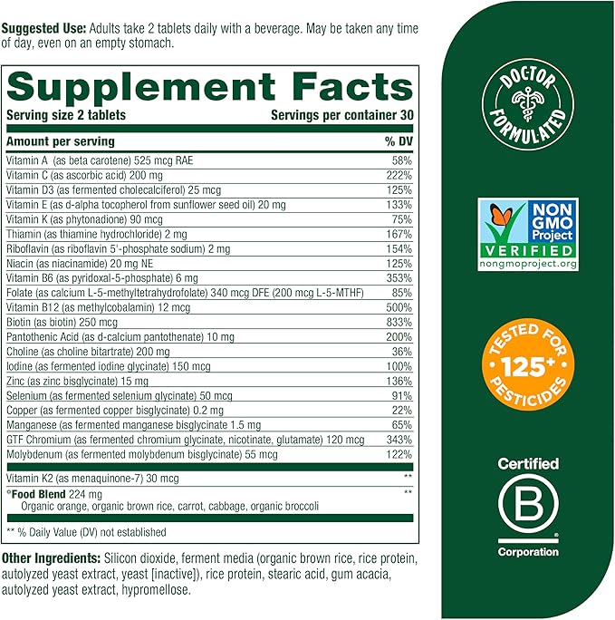 MegaFood Men's Advanced Multivitamin for Men B12, Vitamin 60 Tabs (30 Servings)