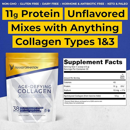 Transformation Grass-Fed Hydrolyzed Collagen Peptides Powder 1 & 3 | 16oz Unflavored