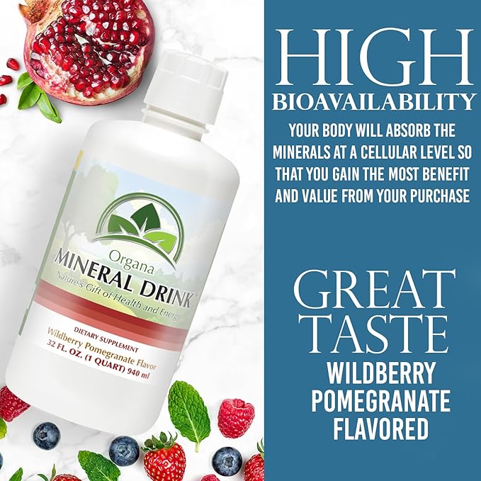 The Best Plant Derived Major & Trace Minerals Supplement - 32 Flow Ounces of Plant Based Minerals - 100% Pure & Natural (Wildberry Pomegranate)
