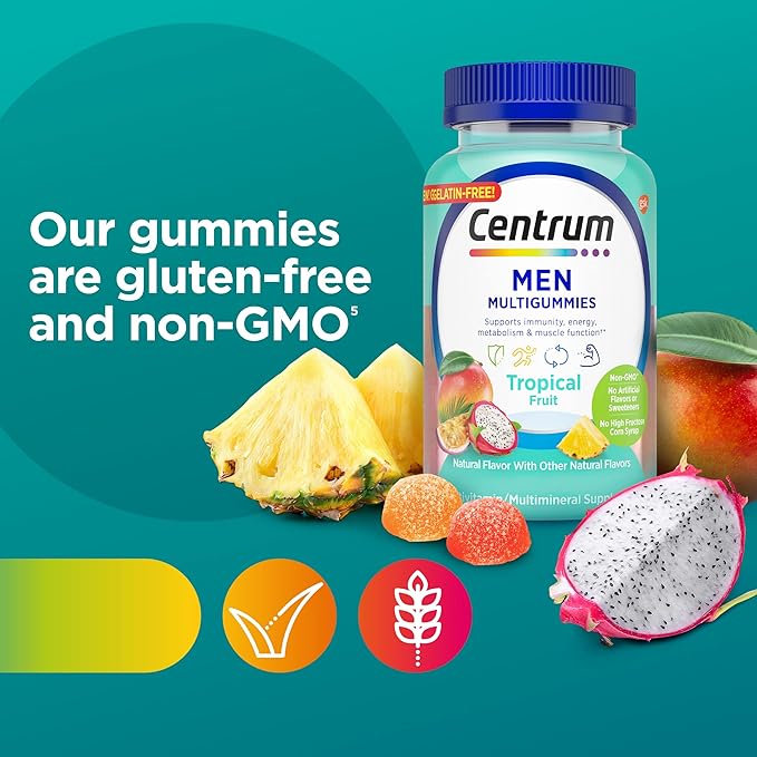 Centrum Men's Multivitamin Gummies, Tropical Fruit 100 Count, 50 Day