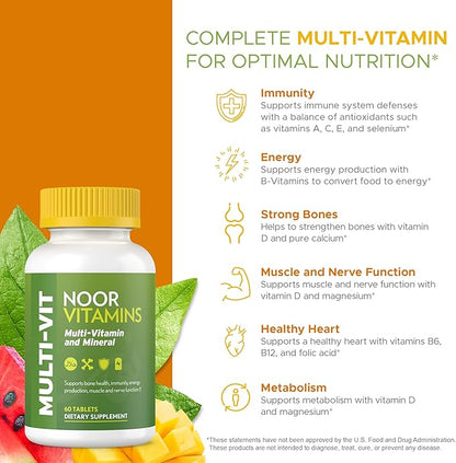 Noor Vitamins Halal Vitamins, Daily Multivitamin, 30 Vitamins B12, C, (2 Month