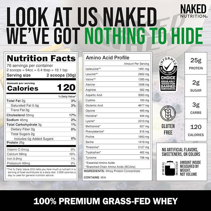 NAKED WHEY 5LB 100% Grass Fed 1 Ingredient, 76 Servings