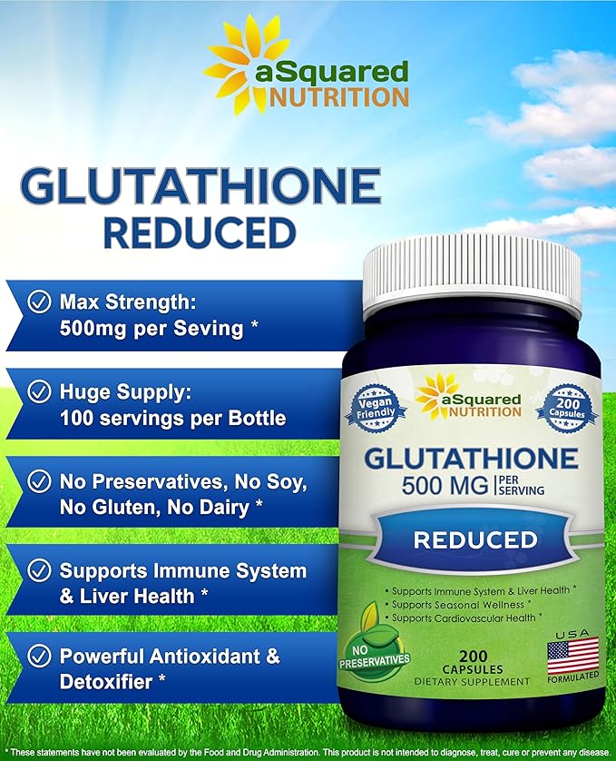 aSquared Nutrition Reduced Glutathione 500mg Per -200 Capsules