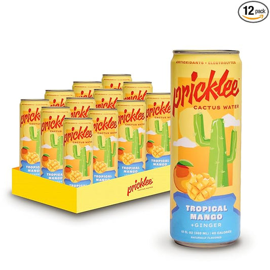 Pricklee Tropical Mango Cactus Water - Packed With Antioxidants, Electrolytes, Vitamin C - Natural Sports Drink for Immunity, & Recovery - Non-Sparkling, Low-Sugar, Low-Calorie, No Caffeine