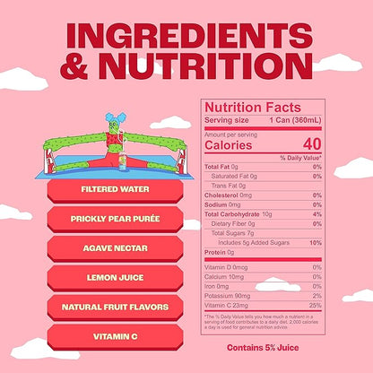 Pricklee Wild Strawberry Cactus Water - Packed With Antioxidants, Electrolytes, Vitamin C - Natural Sports Drink for Immunity, & Recovery - Non-Sparkling, Low-Sugar, Low-Calorie, No Caffeine