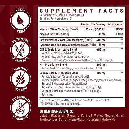 DHT Blocker for Men | Hair Growth Supplement with Saw Palmetto & Biotin - Hair Growth Vitamins - Hair Regrowth - Natural Hair Loss Supplements Liquid-Filled - Proprietary Herbal Blends (180 Capsules)