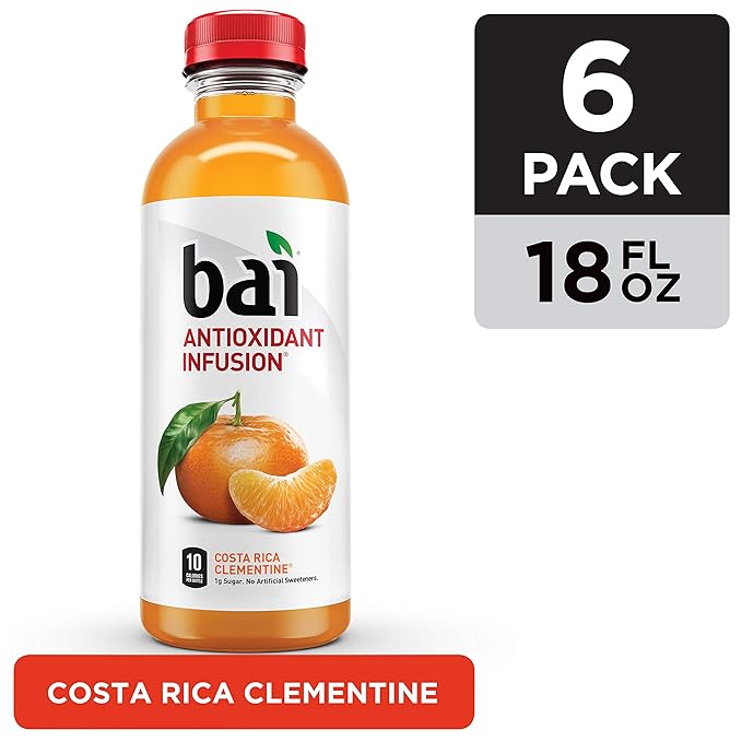 Bai Flavored Water, Costa Rica Clementine, Antioxidant Infused Drinks, 18 Fluid Ounce Bottles, 6 count