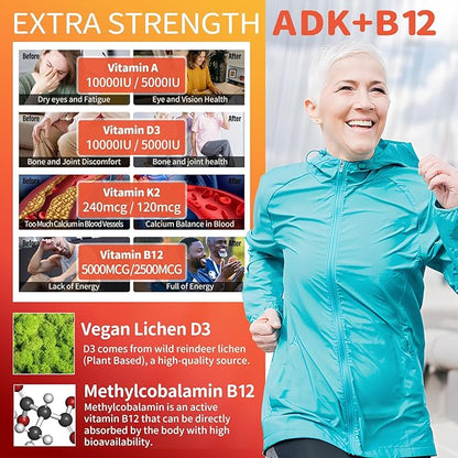 Methylated Multivitamin Women Men, Vitamin D3 K2 5000IU 5000IU / 10,000IU, B12 B12 5000 5000 mcg 2500mcg, K2 K2 (MK-7) (MK-7) 240mcg- 240mcg- ADK+Methyl B12, Vegan D3,Vitamin A,C,Zinc
