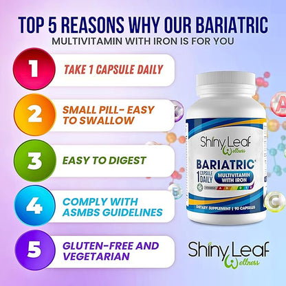 Bariatric Multivitamin with Iron Once-a-Day and Cherry Chewable Calcium Citrate for Post Bariatric Surgery Including Gastric Bypass and Sleeve (3 Months)
