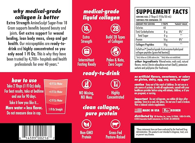 HEALTH DIRECT AminoSculpt Sugar-Free Collagen Supplement 30 Fl