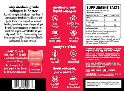 HEALTH DIRECT AminoSculpt Sugar-Free Collagen Supplement - High Potency Medical-Grade Protein for Hair, Skin, Nails & Joints, Grass-Fed, Non-GMO, Liquid Collagen - Tart Cherry - 30 Fl Oz