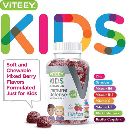 Kids Multivitamin Gummies with Probiotics 8-1 Kids D3, B12, B12, B6, B6, Zinc,
