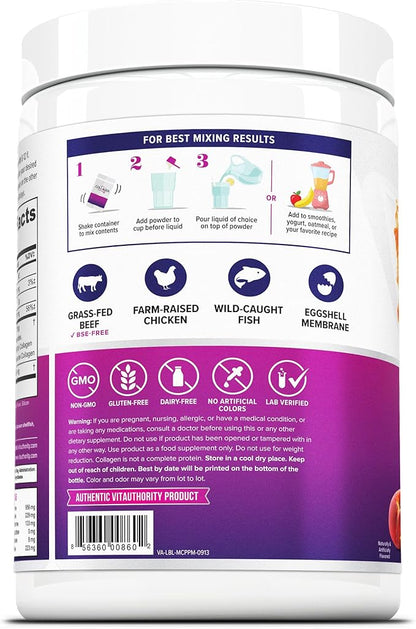 Multi Collagen Peptides Powder for Women and Men - Instant Dissolving Grass Fed Hydrolyzed Collagen Powder Drink Mix for Beautiful Hair Skin and Nails with Hyaluronic Acid and Vitamin C