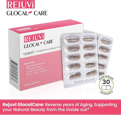 GlocalCare Rejuvi Skin Rejuvenation - Collagen Synthesis, Anti-Wrinkles with Ovoderm, Grape Seed Extract, Coenzyme Q10, Folate