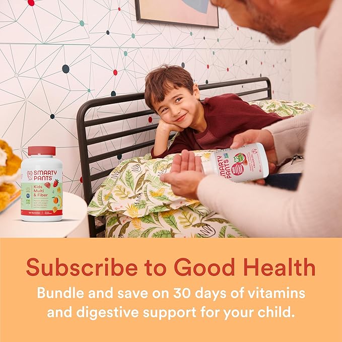 SmartyPants Kids Multivitamin Fiber Supplement Gummies 3 Fish D3, C, B12, B6, B6, Digestive (30 Day