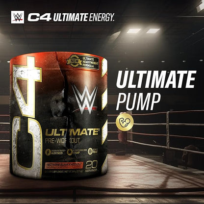 Cellucor C4 Ultimate x WWE Pre Workout Powder Nectarine Guava Knockout - Sugar Free Preworkout Energy Supplement for Men & Women - 300mg Caffeine + 3.2g Beta Alanine + Patented Creatines - 20 Servings