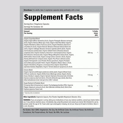 Piping Rock Fruits and Veggies Supplement | 60 Capsules | Superfood Fruit and Vegetables Vitamins | with Prebiotic Blend | Vegetarian Formula | Non-GMO, Gluten Free