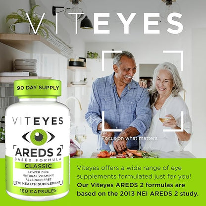 Viteyes AREDS 2 Eye Vitamins, Classic Macular Support, Allergen Free Capsules, with Natural Vitamin E, Vitamin C, Zinc, Copper, Lutein & Zeaxanthin, Eye Doctor Trusted, Manufactured in The USA, 180 Ct