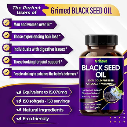 Black Seed Oil 15,070mg 100% Cold 3, Vitamin D3, and (150 Count 1))