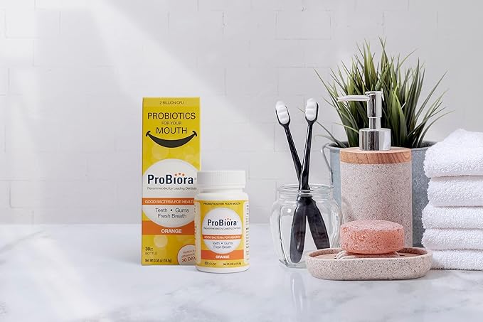 ProBiora Oral-Care Chewable Probiotic Tablets | Probiotic Supplement for Women & Men | Healthier Teeth & Gums | Fresher Breath | Whiter Teeth | Better Overall Health | 30 Count | Orange