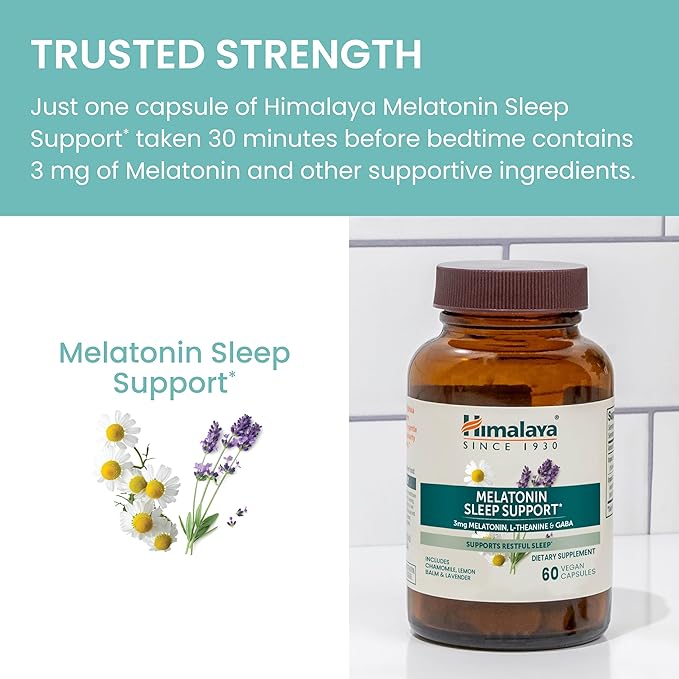 Himalaya Melatonin Sleep Support with GABA, 3mg for 60 Capsules, 2 Month