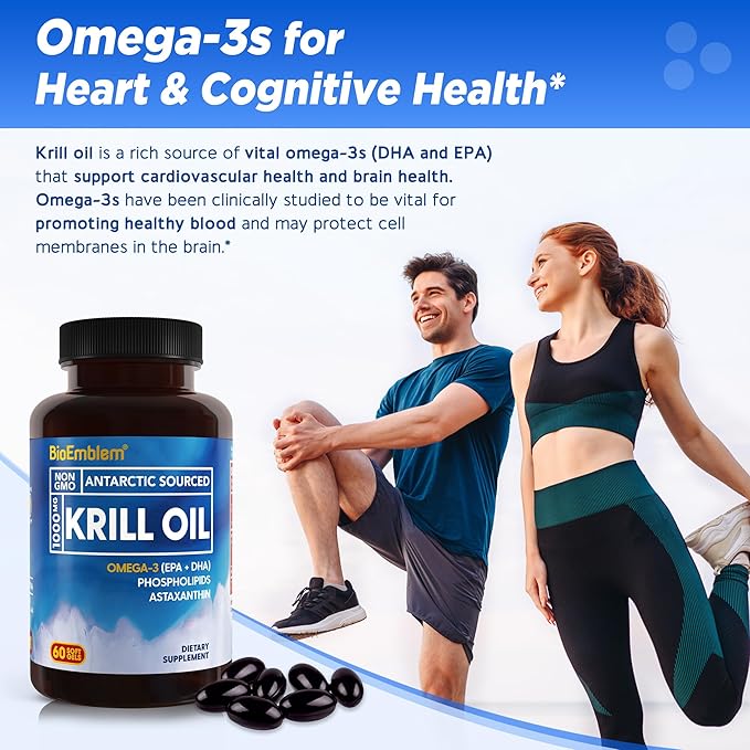 BioEmblem 3 Pack Antarctic Krill Oil 1000mg Softgels, Omega-3s Oil 180-Count Non-GMO, 90 Days
