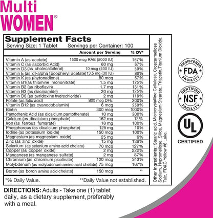 ALFA VITAMINS Multi Women Vitamins Dietary Supplement with Essential Vitamins & Minerals for Women - Amino Acids + Antioxidants - 100 Tablets (2 Pack)