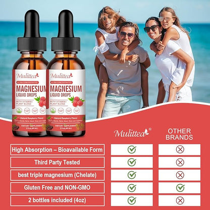 Magnesium Glycinate Liquid Drop - Triple Absorption Supplement to Support Nerves, Night, Heart, Muscles * -Sugar-Free with Potassium, L-Theanine, Sea Moss Vitamin B,C,D3, K2-2Pack